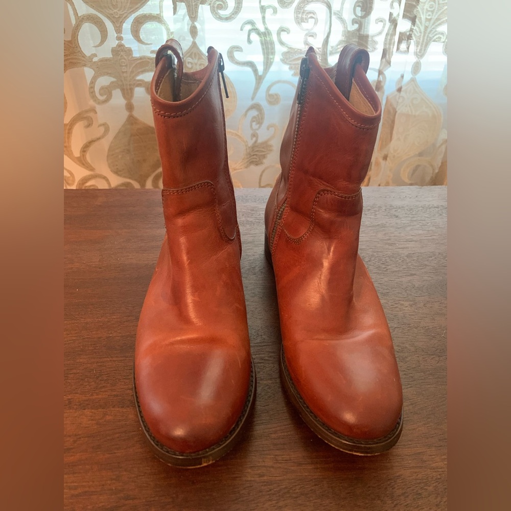 FRYE Womens 7 B Melissa Button Short Bootie Ankle Boots Western Leather Tan